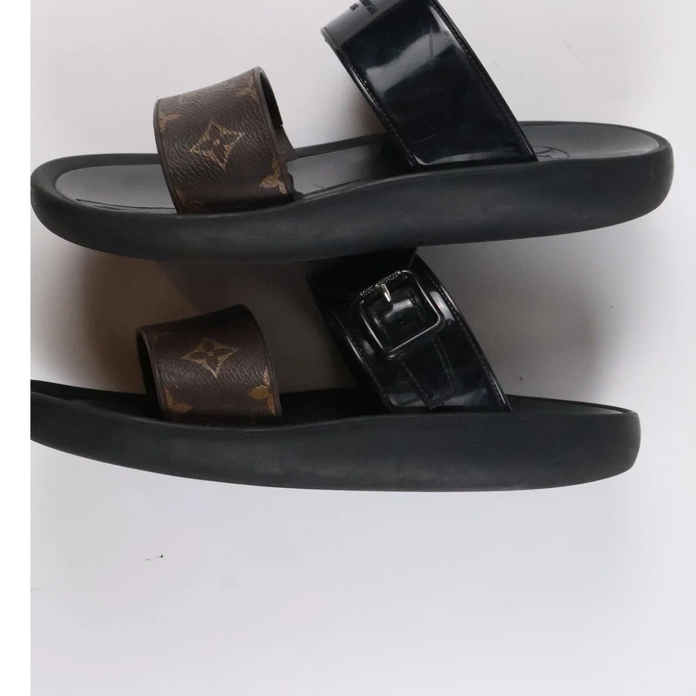 Louis Vuitton Flat Comfort Sandal Black Monogram 40 Leather Canvas
